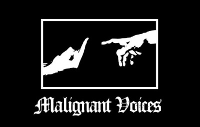 Ilustração de duas mãos brancas a apontar e texto Malignant Voices em fundo preto