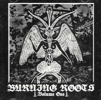 Capa de álbum com figura alada e texto BURNING ROOTS Volume One