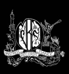 Logótipo preto e branco com candelabro, figura alada e texto 'MISTRESS RECORDS DANCE'