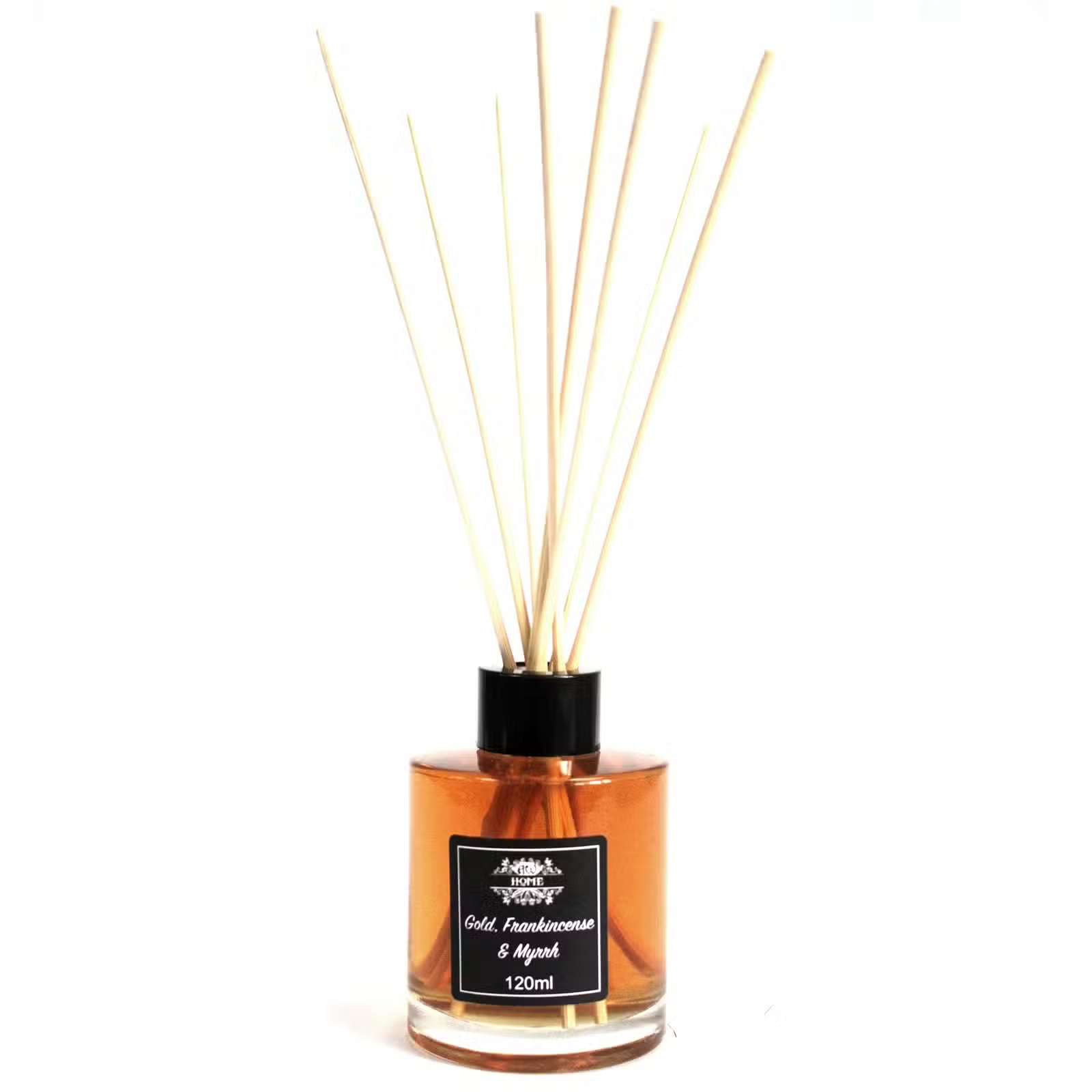 Mikado Ouro, incenso e mirra | 120ml Difusor de aromas com frasco de vidro âmbar e varetas de madeira