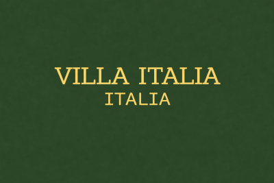 Texto VILLA ITALIA ITALIA em amarelo sobre fundo verde