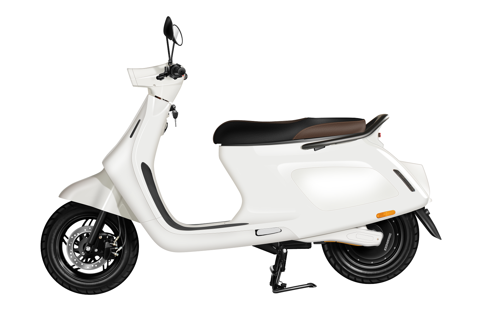 ARENA RENA S L3E BRANCO Scooter elétrica branca com banco preto e castanho