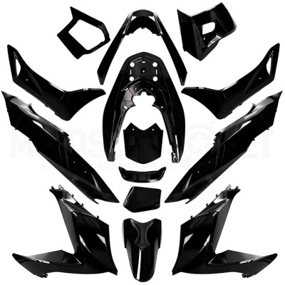 Conjunto de carenagens para moto em plástico preto brilhante isoladas