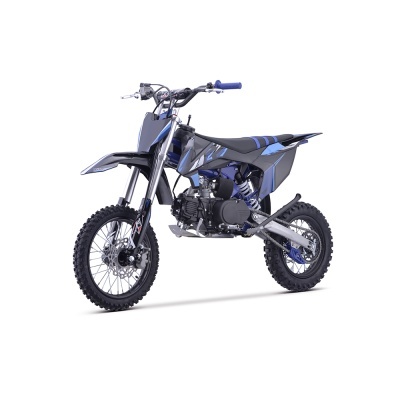 Moto de motocross preta e azul com pneus de cravo
