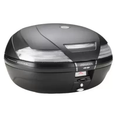 Top case preto para mota com reflectores e fechadura frontal.