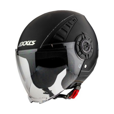 Capacete preto aberto com viseira transparente e acolchoado cinza