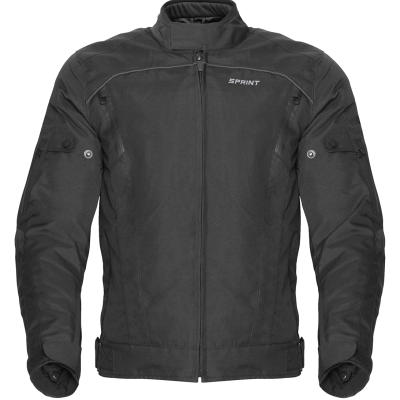 Casaco preto tipo motoqueiro com fecho de correr e logótipo SPRINT no peito