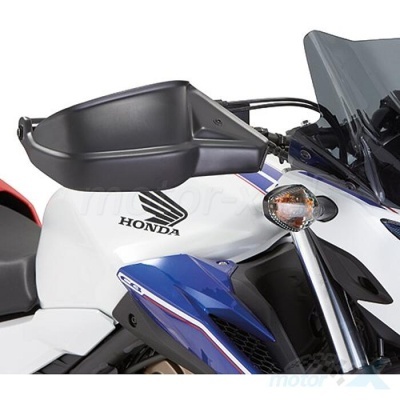 Motocicleta Honda branca com detalhes azuis e para-brisas fumado