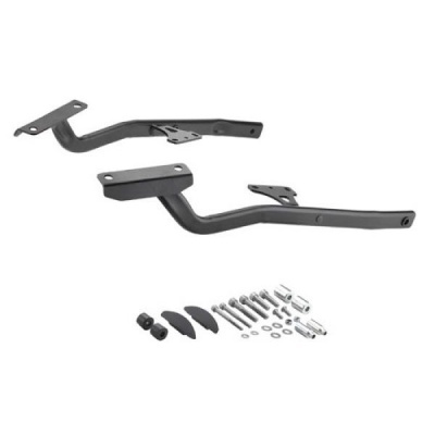 Conjunto de barras metálicas pretas com parafusos e acessórios