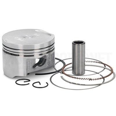 Conjunto de pistão de motor metálico prateado com anéis e clipes