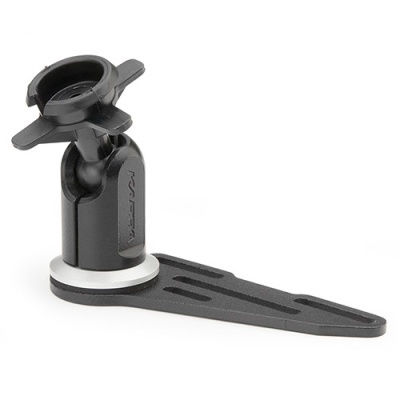 Suporte de plástico preto com base alongada e texto N-FORM