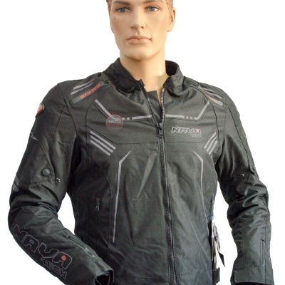 Casaco motociclista preto com logótipos e fecho de correr