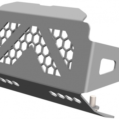 Suporte metálico cinzento com grelha hexagonal e parafuso