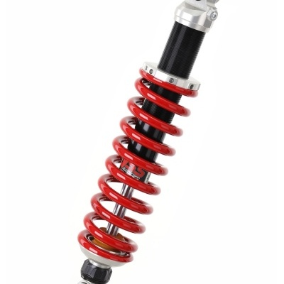 Amortecedor para motocicleta com mola vermelha e corpo preto e prateado
