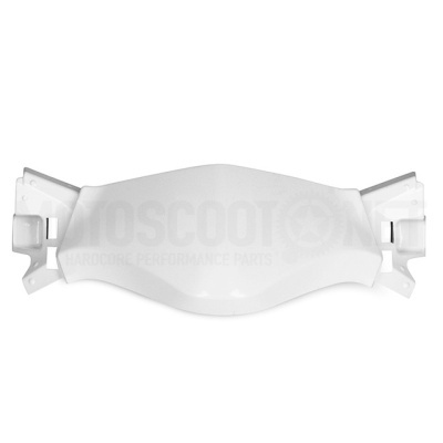 Peça plástica branca para motocicleta com encaixes laterais, fundo branco