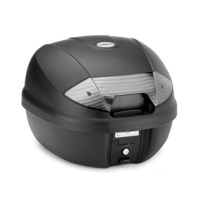 Top case preto para motocicleta com fechadura e painel refletor branco