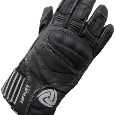 Luva preta de motociclismo com detalhes e reforços acolchoados