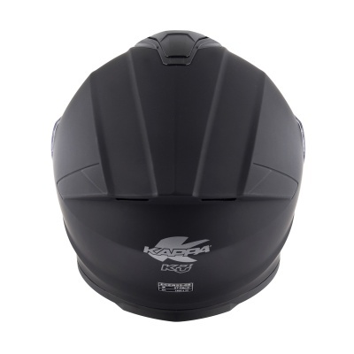 Capacete preto mate da marca KANDERA com texto na parte traseira