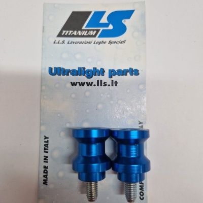 Parafusos azuis de alumínio com rosca em aço fixados em cartão branco com texto