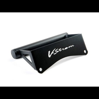 Suporte metálico preto com texto branco VStrom