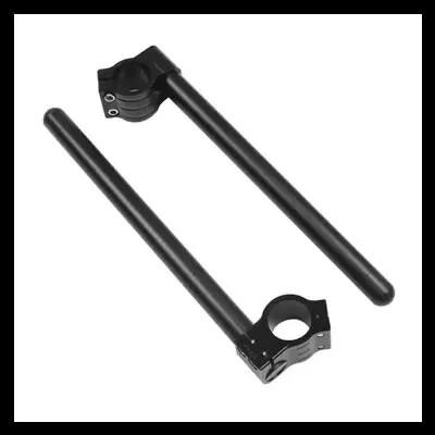 Par de guiadores de motocicleta tipo clip-on pretos em metal
