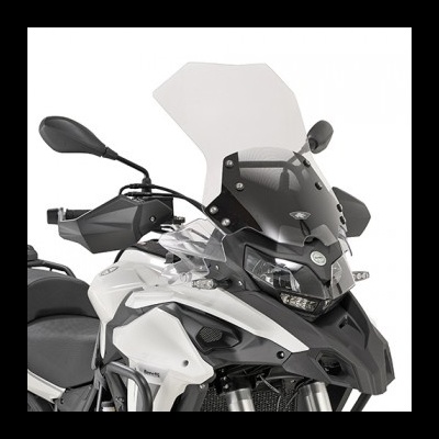 Motociclo branco e preto com para-brisas e espelhos retrovisores pretos