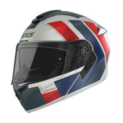 Capacete integral de mota AXOXS branco com detalhes vermelhos e azuis