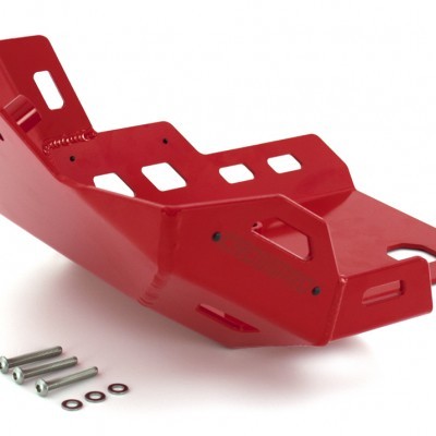 Protetor inferior vermelho metálico para mota com parafusos e anilhas