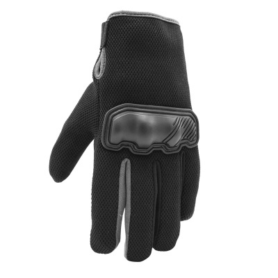 Luvas pretas com proteção plástica no dorso da mão