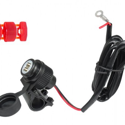 Porta carregador duplo USB preto com tampa protetora e cabo