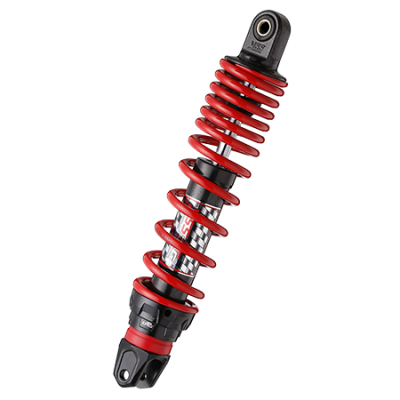 Amortecedor de suspensão com mola vermelha e detalhes em preto