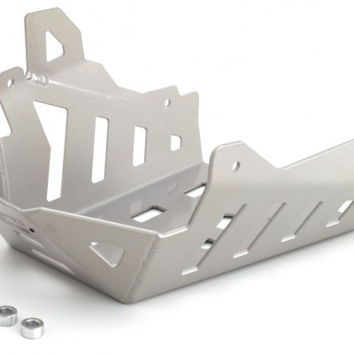 Protetor inferior metálico prateado para motocicleta com porcas