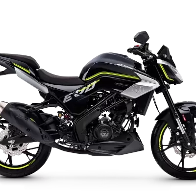 Motocicleta preta com detalhes amarelos e cinza e texto SNIPER 125