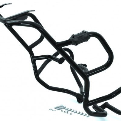 Estrutura metálica preta com parafusos