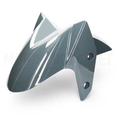 Para-lama cinza metálico brilhante com aberturas para parafusos