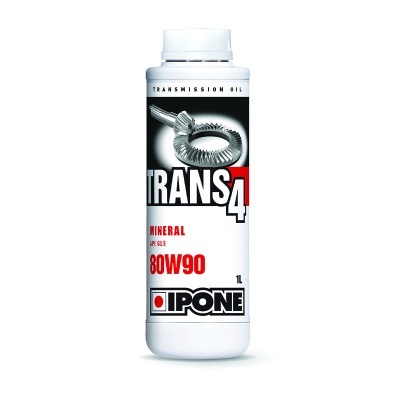 Frasco de óleo de transmissão mineral 80W90 IPONE de 1 litro com rótulo branco, preto e vermelho.