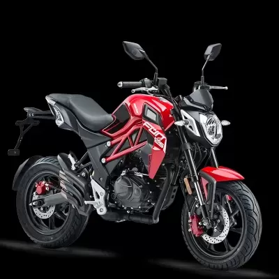 Motocicleta vermelha e preta em fundo preto