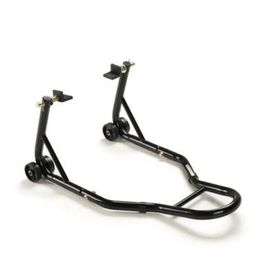 Suporte de elevação para motocicleta metálico preto com rodas pequenas