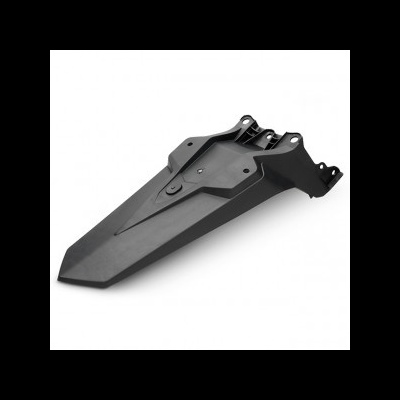 Peça plástica preta angular com múltiplos pontos de fixação