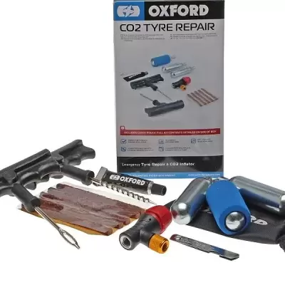 Kit de reparação de pneus OXFORD com ferramentas e cilindros CO2