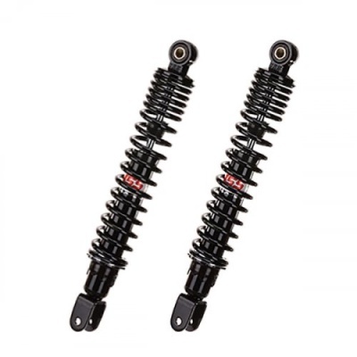 Par de amortecedores pretos para motocicleta com molas e etiqueta HSL