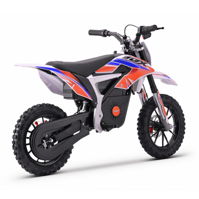 Motocicleta elétrica infantil colorida com texto TOX RACING