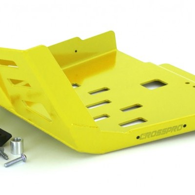 Suporte amarelo com correia preta e parafusos