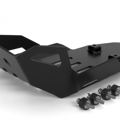 Peça metálica preta com parafusos