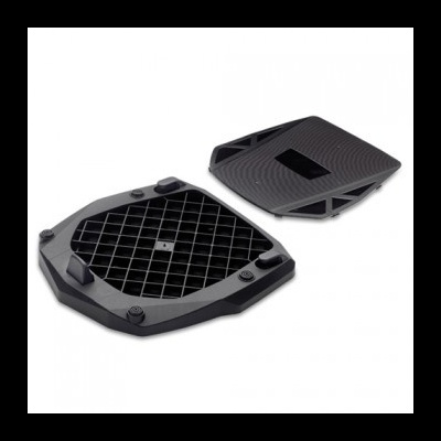 Base para bagageira de moto em plástico preto com textura e padrão de grelha