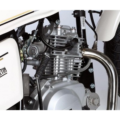Motor detalhado de mota branca com texto FORD MARTIN 125