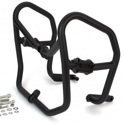 Suporte metálico preto para motocicleta com acessórios de montagem