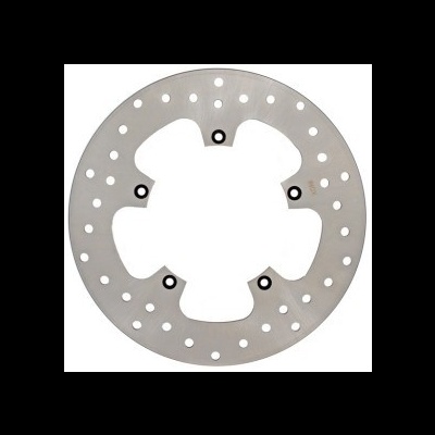 Disco de travão metálico prateado com furos e pontos de fixação