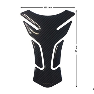 Protetor de depósito de moto preto com textura de fibra de carbono e logotipo Puig