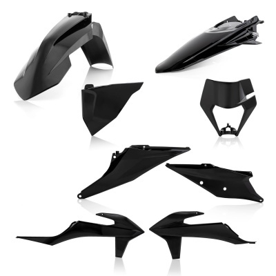 Peças de plástico preto para moto sobre fundo branco